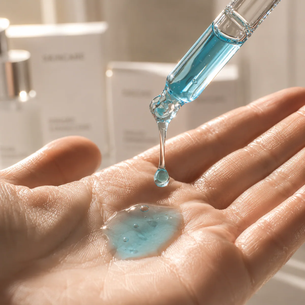 Conta-gotas do sérum CURVS BIOREGEN sendo aplicado na mão